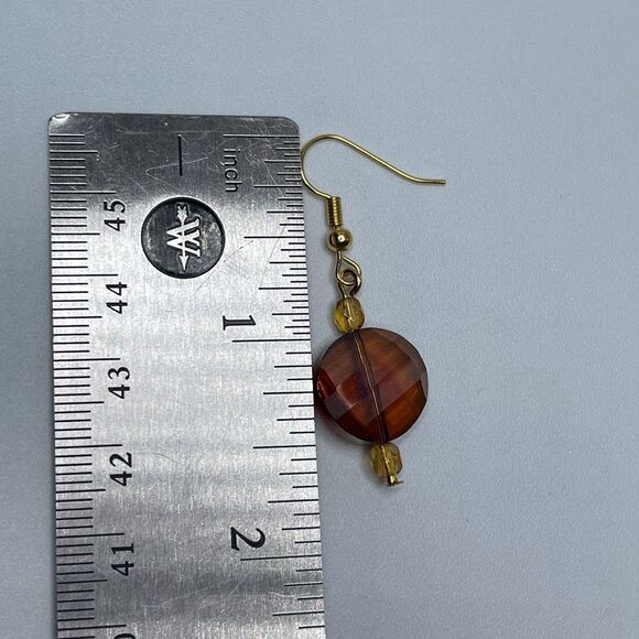 Artisan Amber Color Glass White Faux Pearl Beaded Necklace Earrings Set Stunning - Picture 6 of 8